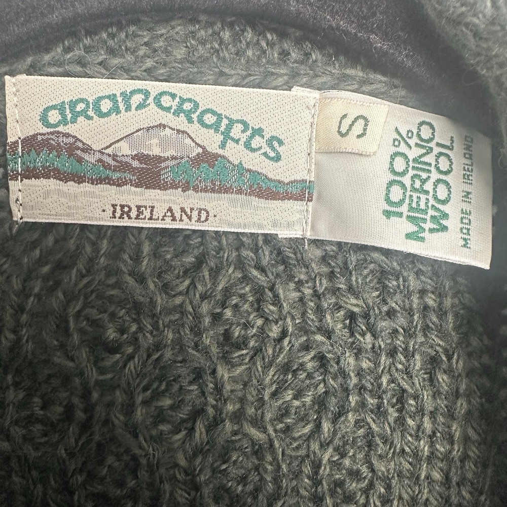 Aran Crafts Women's Cardigan Size Small Green Wool Ireland Cable Knit Fisherman - Picture 7 of 10